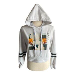 FANCY QUBE-WOMENS SIZE SMALL-WHITE CROPPED ANIME TOP